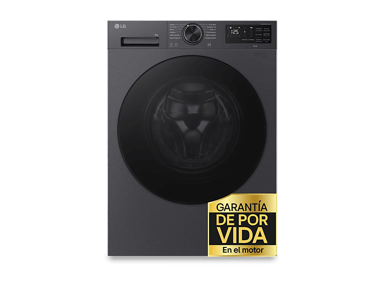 Lavadora carga frontal LG en color Acero Grafito Mate de 9 kg