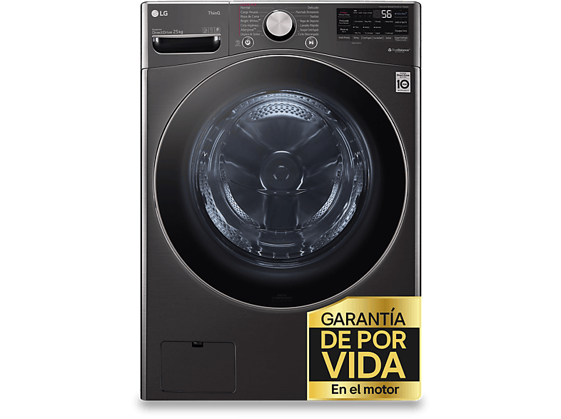 Lavadora carga frontal LG con 20 kg en color Acero negro