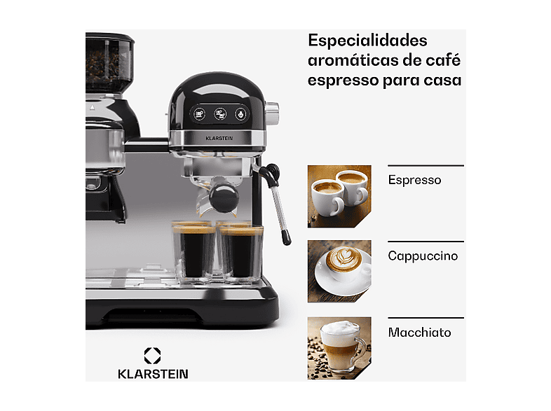 KLARSTEIN Cafetera espresso en color Negro — 1550 W y Depósito de agua interno — foto 7