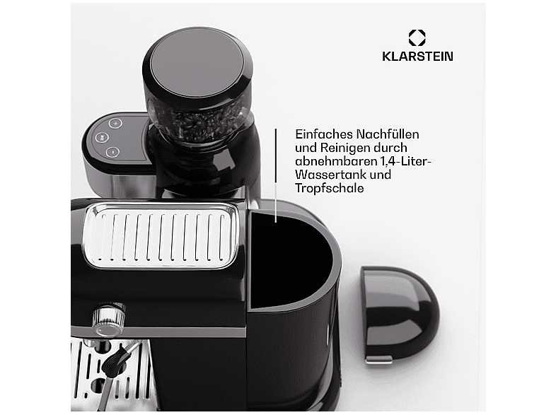 KLARSTEIN Cafetera espresso en color Negro — 1550 W y Depósito de agua interno — foto 8