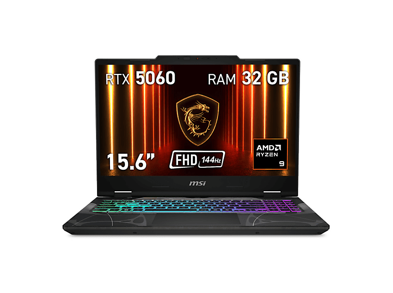 MSI Portátil Gaming 15,6 " Full-HD (mod. Cyborg A15) en color Translucent Black