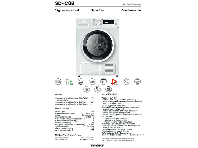 Secadora condensación INFINITON en color Blanco de Condensación — foto 2
